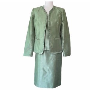 Kasper Metallic  Green 3 Piece Skirt Suit SZ 8